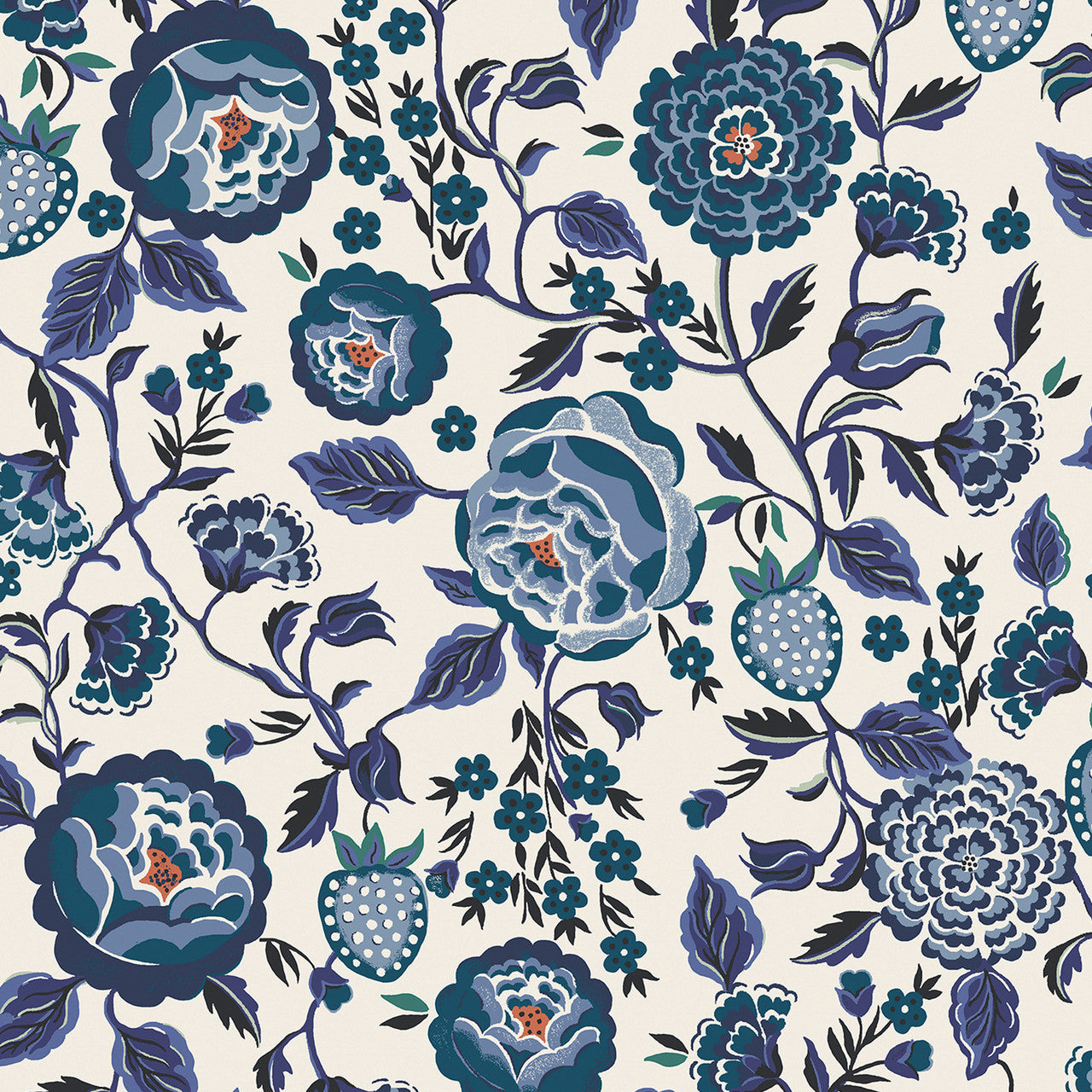 125498 Strawberry Garden Blue Wallpaper by Cath Kidston