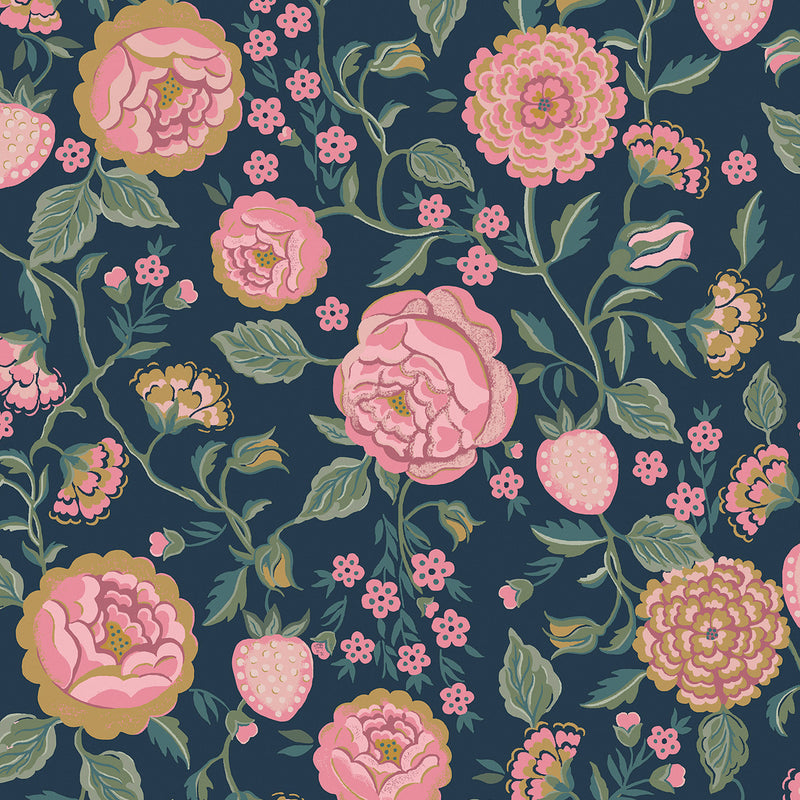 125500 Strawberry Garden Navy Wallpaper by Cath Kidston