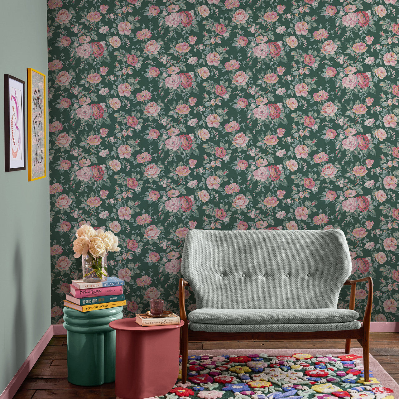 125502 Garden Rose Green Wallpaper by Cath Kidston