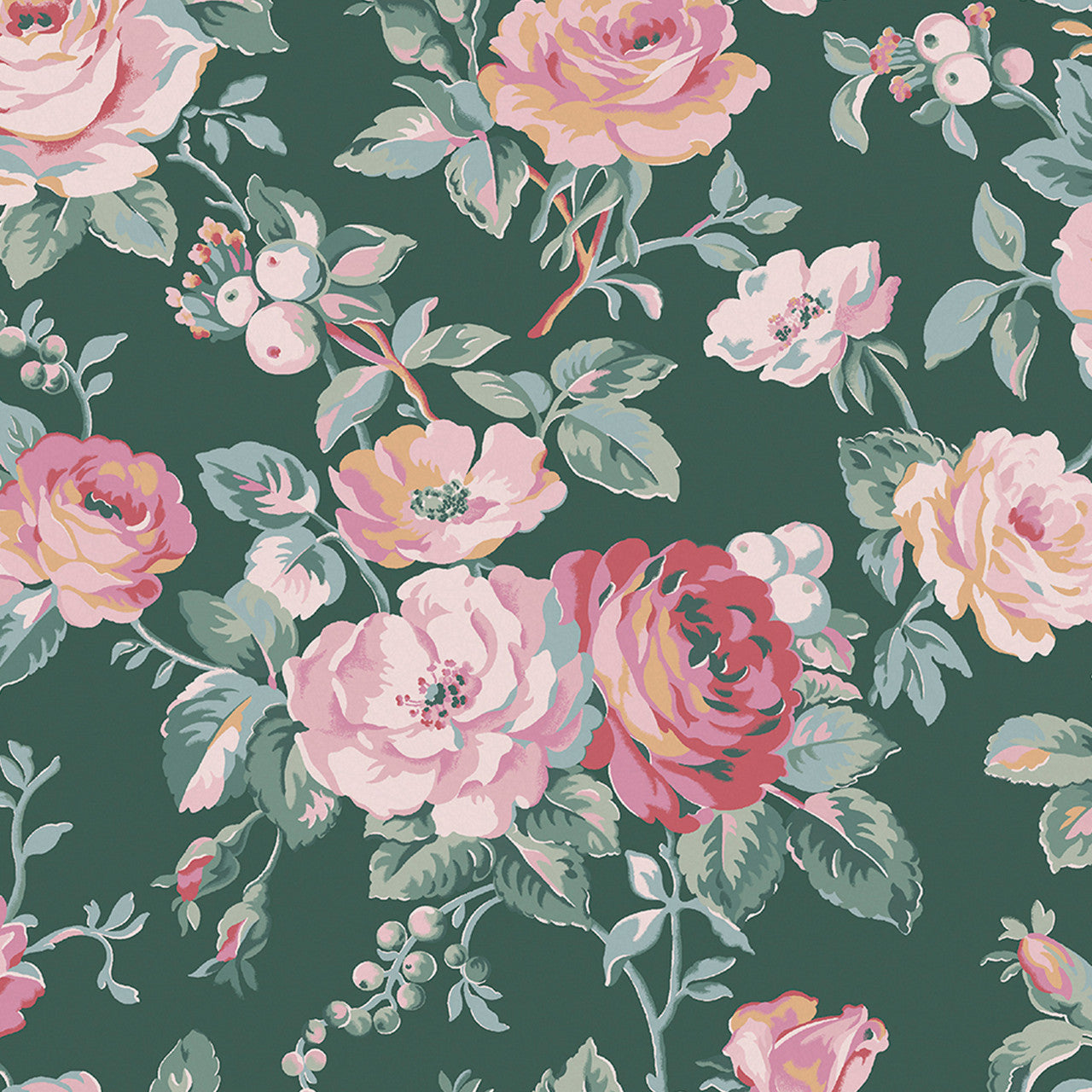 125502 Garden Rose Green Wallpaper by Cath Kidston