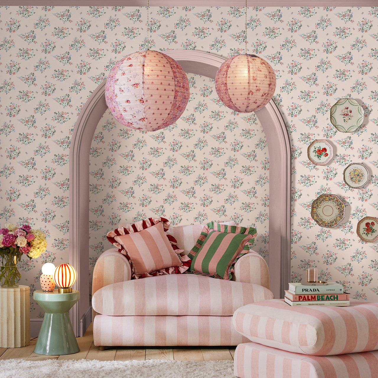 125508 Clifton Floral Pink Wallpaper by Cath Kidston