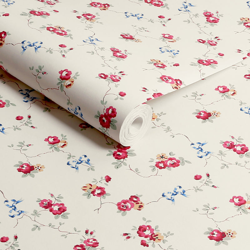 125511 Rows and Bows Cream Wallpaper by Cath Kidston
