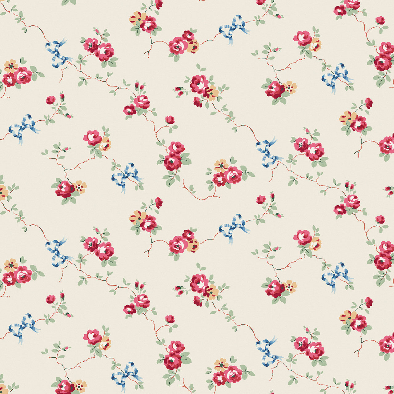 125511 Rows and Bows Cream Wallpaper by Cath Kidston