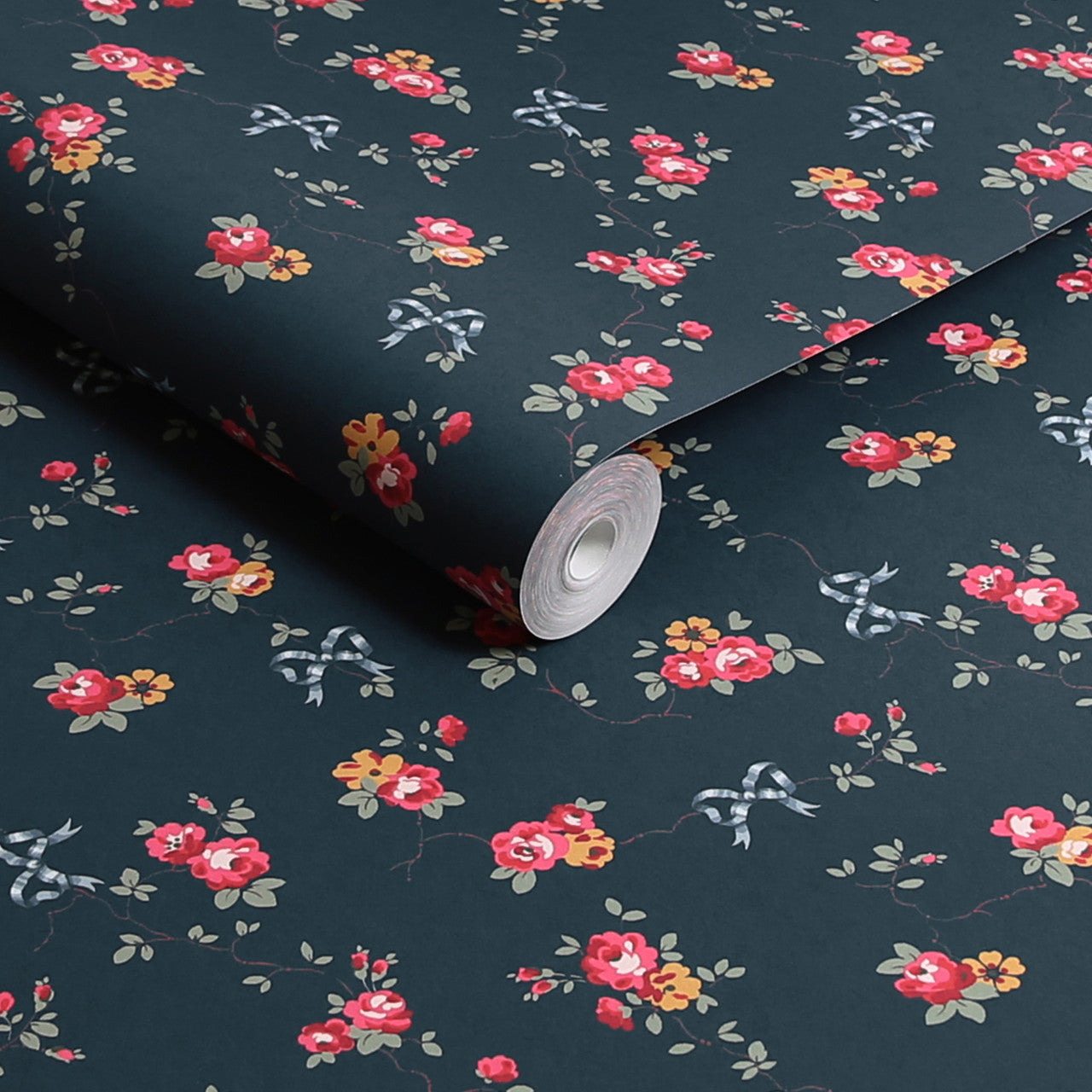 125512 Rows and Bows Navy Wallpaper by Cath Kidston
