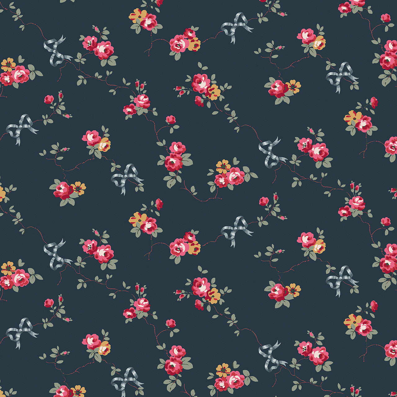 125512 Rows and Bows Navy Wallpaper by Cath Kidston