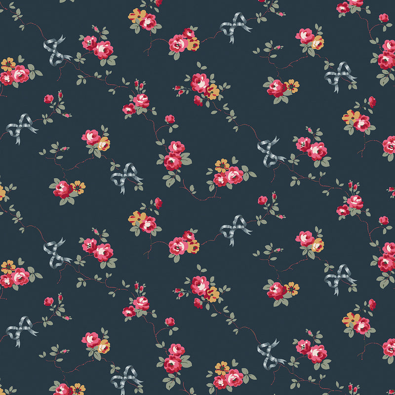125512 Rows and Bows Navy Wallpaper by Cath Kidston
