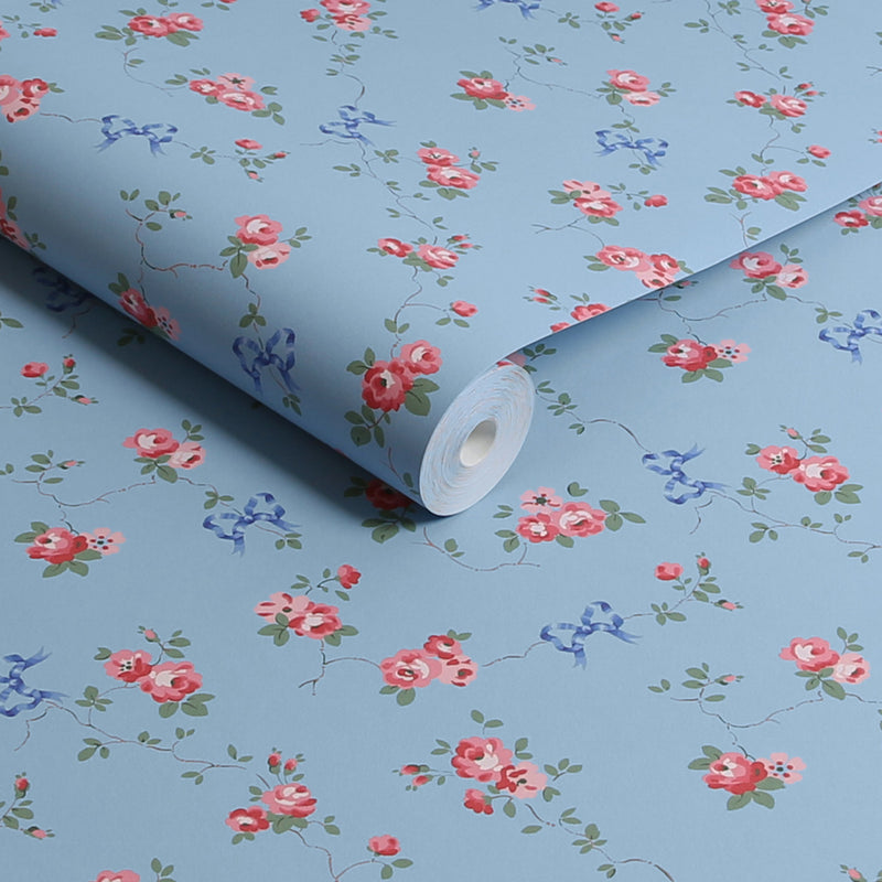 125513 Rows and Bows Blue Wallpaper by Cath Kidston