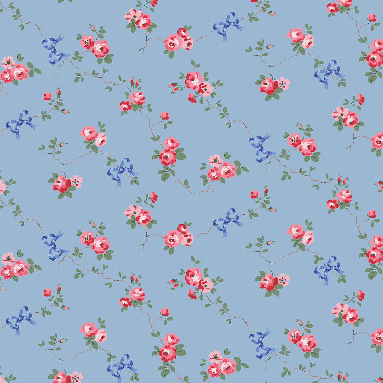 125513 Rows and Bows Blue Wallpaper by Cath Kidston