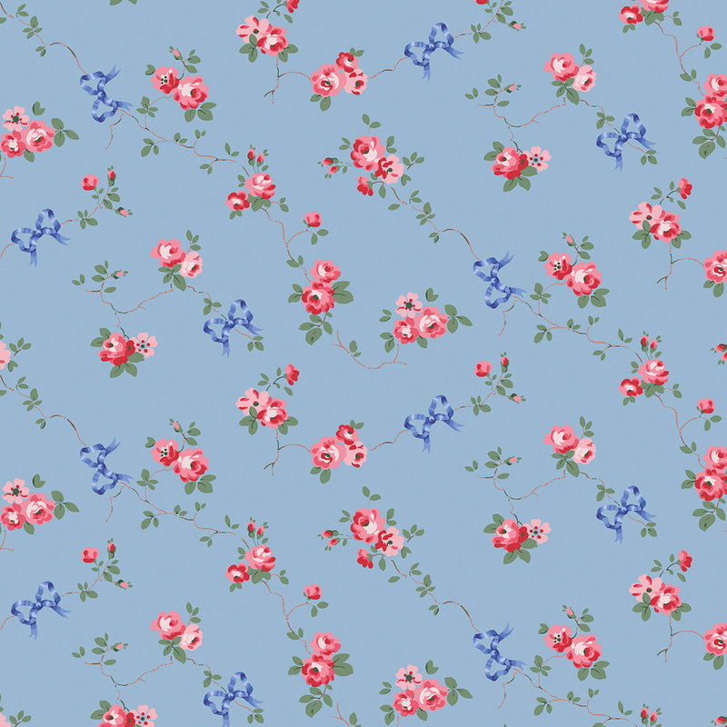 125513 Rows and Bows Blue Wallpaper by Cath Kidston