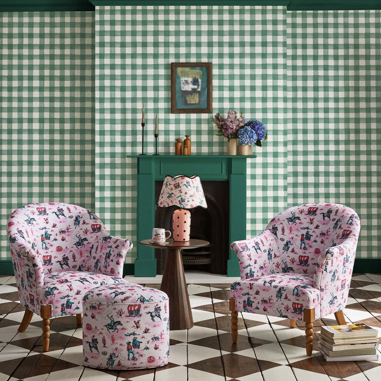 125516 Painted Gingham Green Wallpaper by Cath Kidston