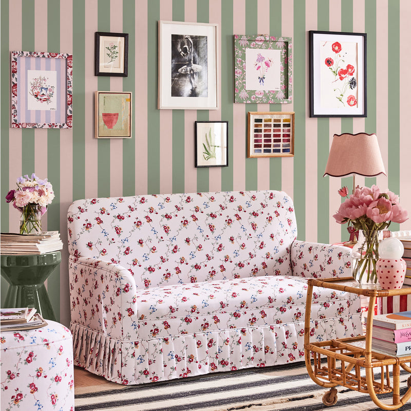 125518 Canopy Stripe Green and Pink Wallpaper by Cath Kidston