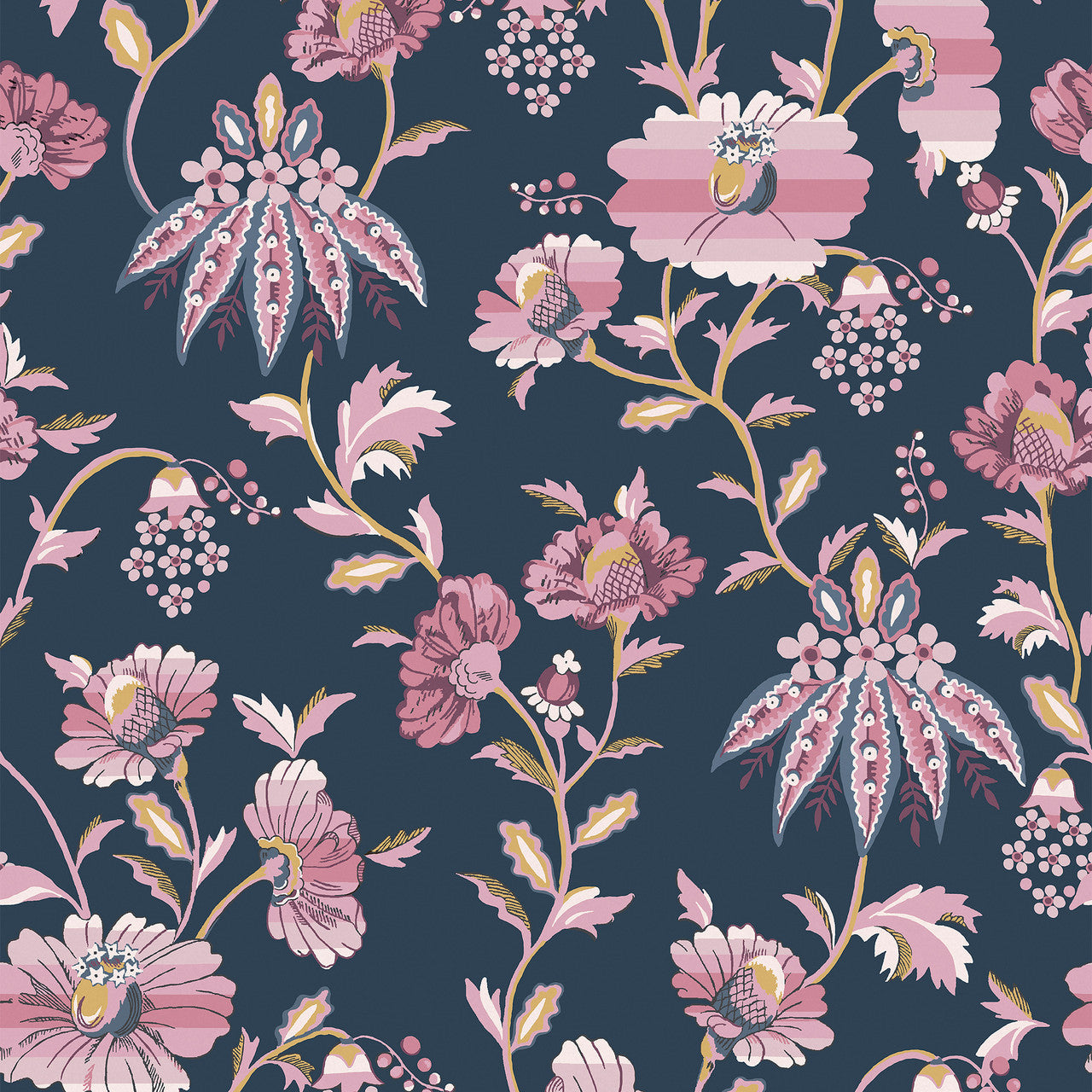 125525 Friendship Garden Navy Wallpaper by Cath Kidston
