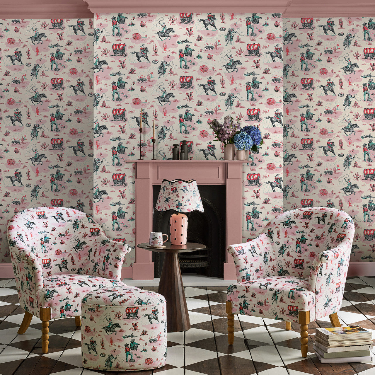 125534 Cowgirls Pink Wallpaper by Cath Kidston