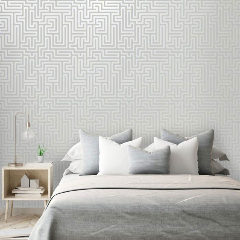 12910 Glistening Maze Grey and Silver Wallpaper By Holden DŽcor
