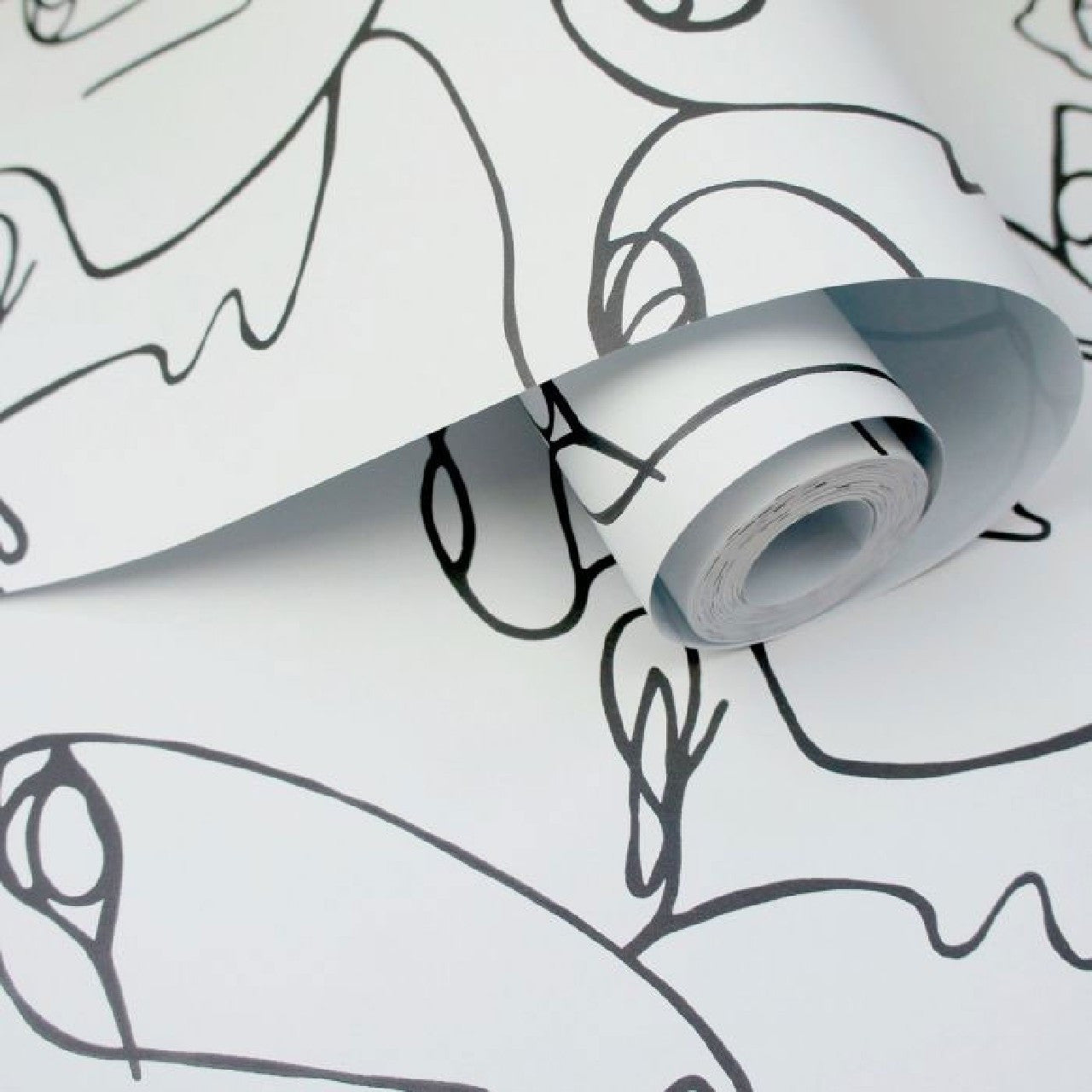 12993 Abstract Faces Black and White Wallpaper by Holden DŽcor