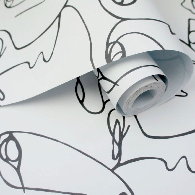 12993 Abstract Faces Black and White Wallpaper by Holden DŽcor