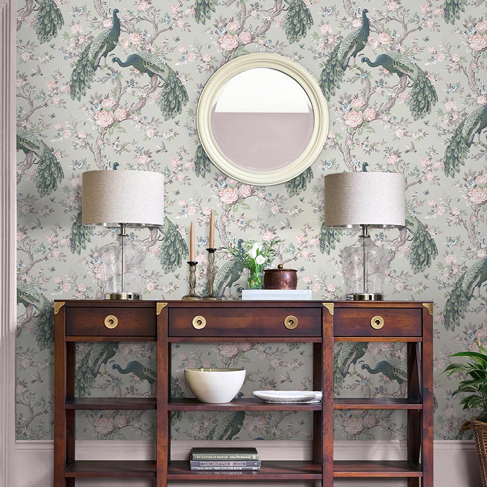 130113 Belvedere Sage Green Wallpaper by Laura Ashley