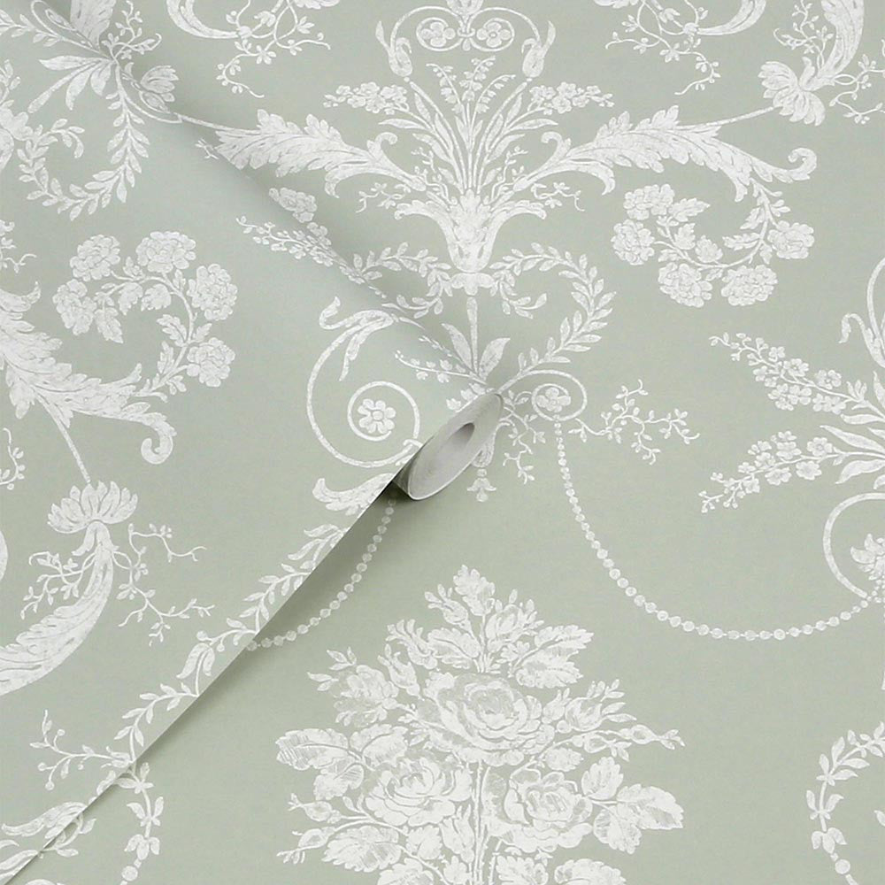 130114 Josette Sage Green Wallpaper by Laura Ashley