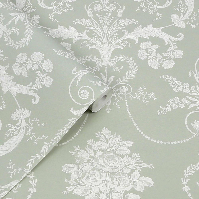130114 Josette Sage Green Wallpaper by Laura Ashley