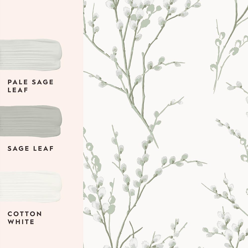 130115 Pussy Willow Sage Green Wallpaper by Laura Ashley