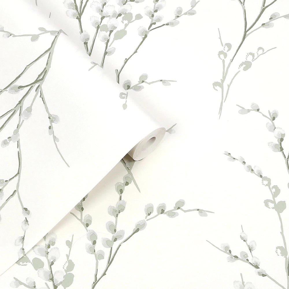 130115 Pussy Willow Sage Green Wallpaper by Laura Ashley