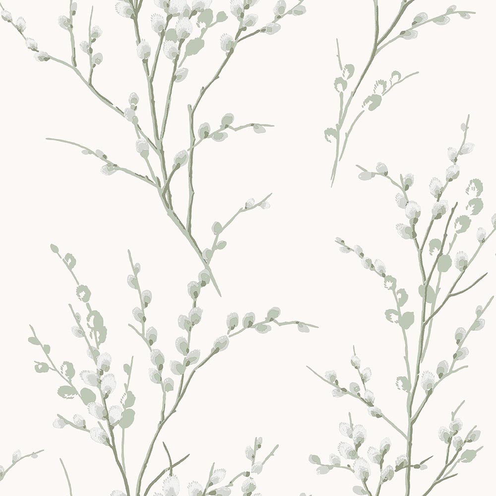 130115 Pussy Willow Sage Green Wallpaper by Laura Ashley