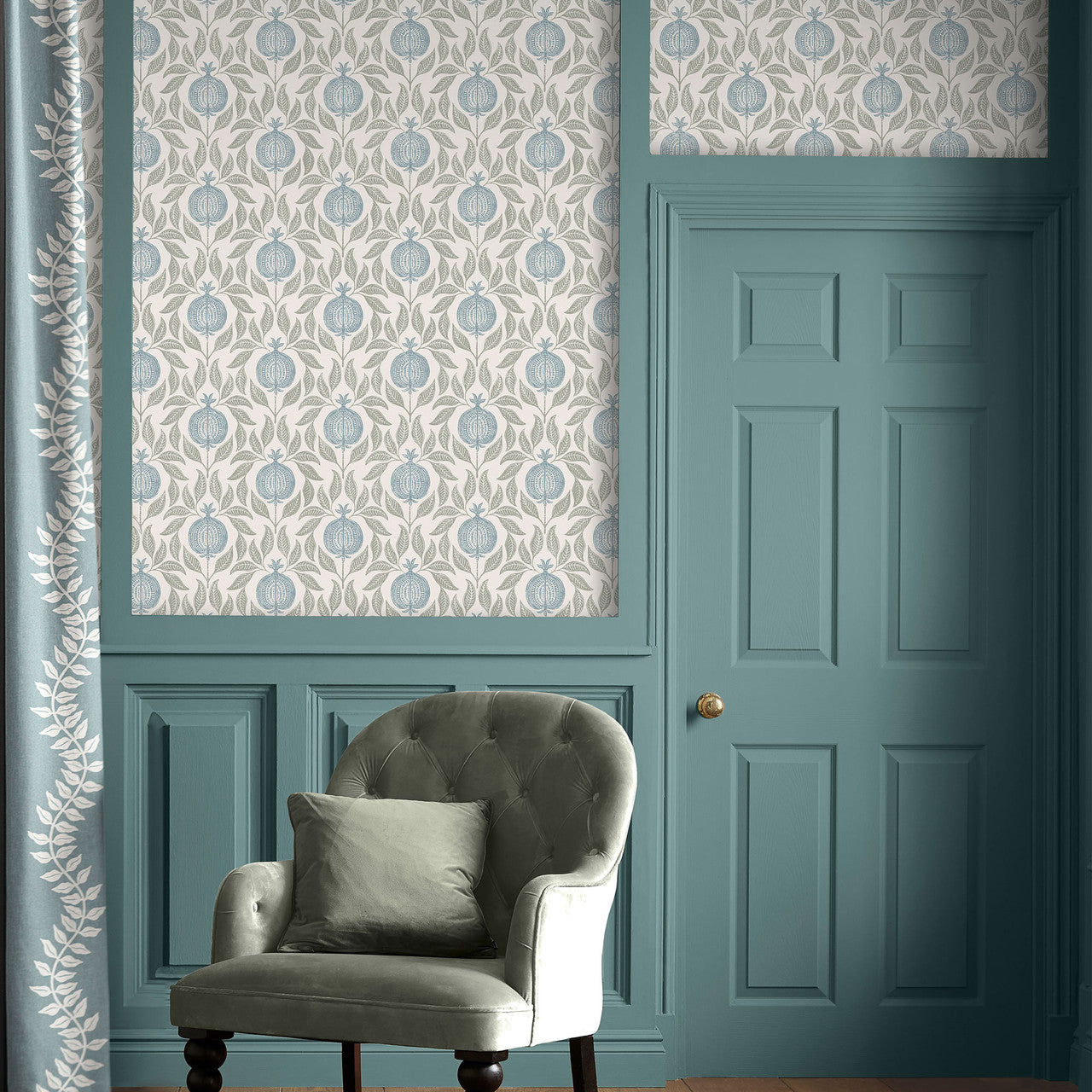 130289 Apple of Grenada Concerto Sky Blue and Green Wallpaper By Graham & Brown