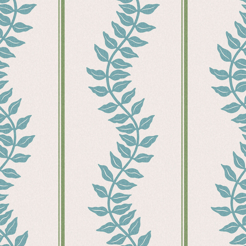 130290 Laurel Leaf Stripe Concerto Blue and Green Wallpaper By Graham & Brown