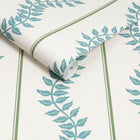 130290 Laurel Leaf Stripe Concerto Blue and Green Wallpaper By Graham & Brown