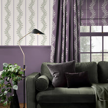 130293 Laurel Leaf Stripe Concerto Mauve and Sage Wallpaper By Graham & Brown