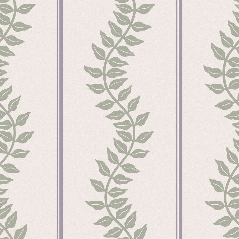 130293 Laurel Leaf Stripe Concerto Mauve and Sage Wallpaper By Graham & Brown