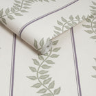 130293 Laurel Leaf Stripe Concerto Mauve and Sage Wallpaper By Graham & Brown