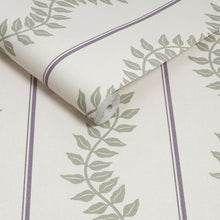 130293 Laurel Leaf Stripe Concerto Mauve and Sage Wallpaper By Graham & Brown