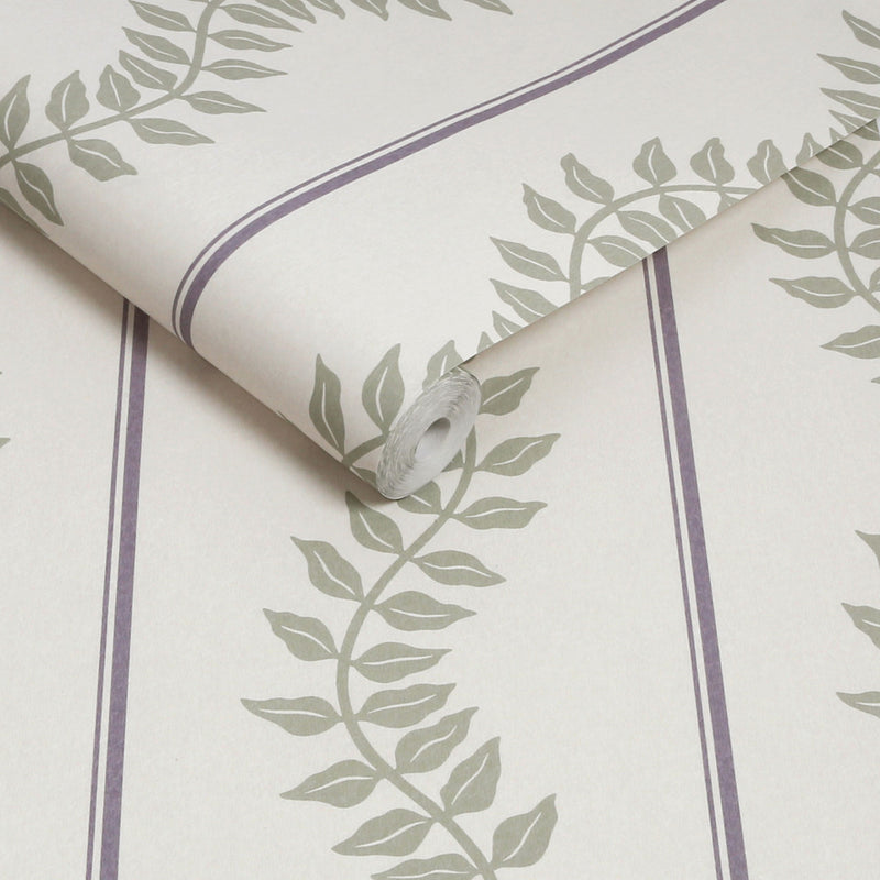 130293 Laurel Leaf Stripe Concerto Mauve and Sage Wallpaper By Graham & Brown