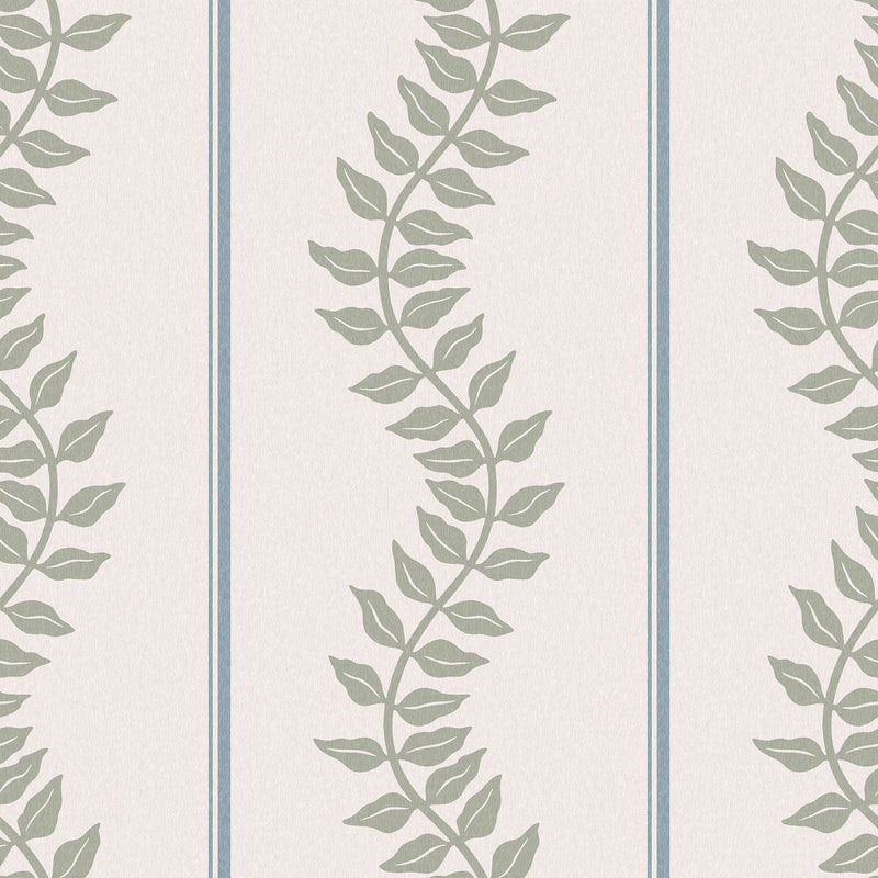 130294 Laurel Leaf Stripe Concerto Sky and Green Wallpaper By Graham & Brown