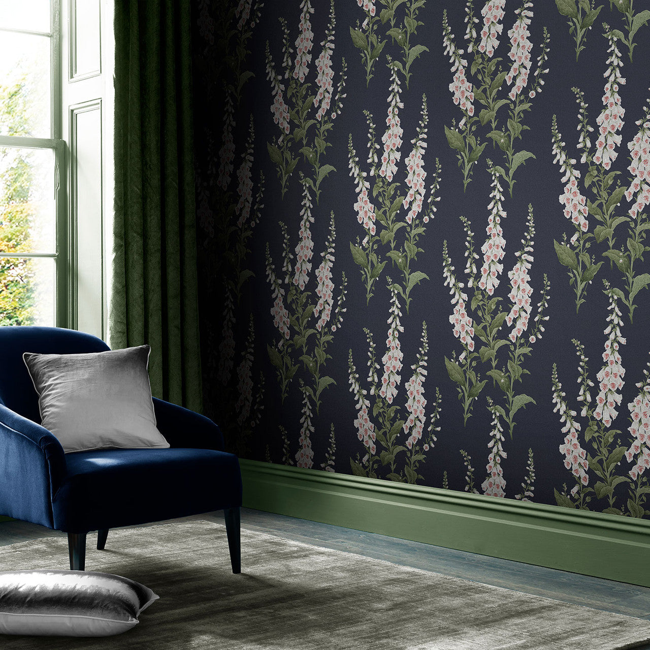 130308 Foxglove Concerto Midnight Wallpaper By Graham & Brown