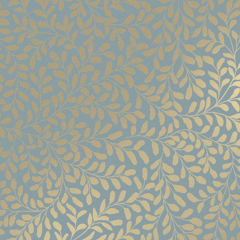 130368 Gilded Leaf Concerto Sky Blue & Pale Gold Wallpaper By Graham & Brown