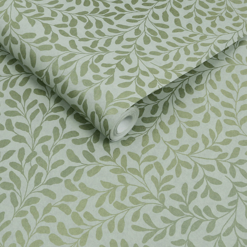 130369 Gilded Leaf Concerto Sage Wallpaper By Graham & Brown