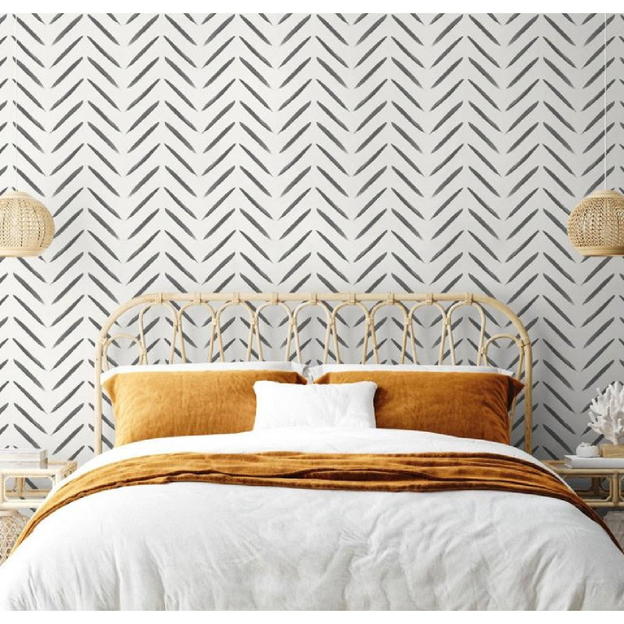 13040 Chevron Brush Marks Black and White Wallpaper by Holden