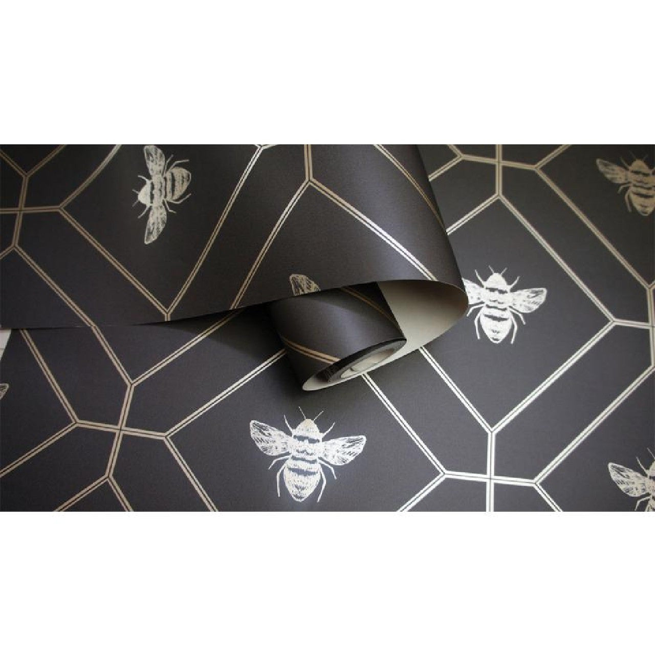 13081 Honeycomb Bee Charcoal Gold Wallpaper by Holden
