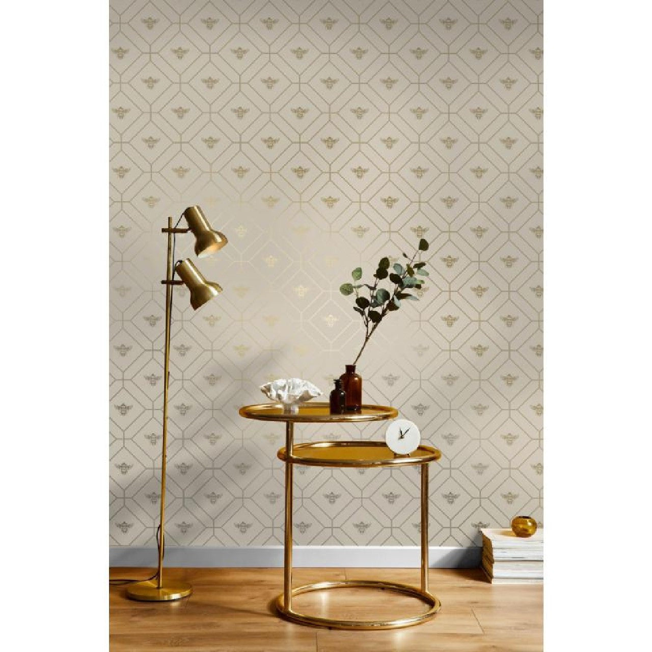 13082 Honeycomb Bee Taupe Gold Wallpaper by Holden