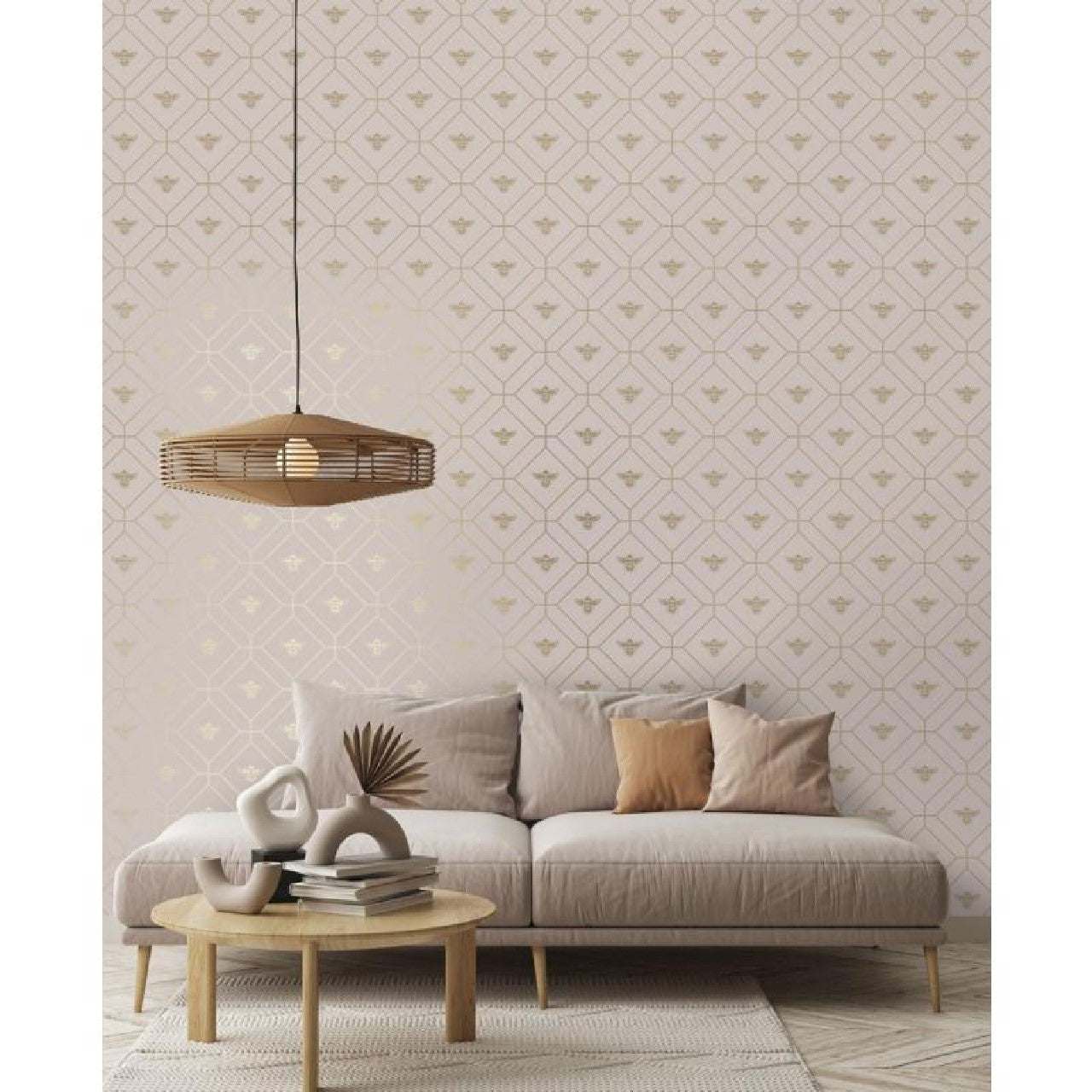 13083 Honeycomb Bee Pink Gold Wallpaper by Holden