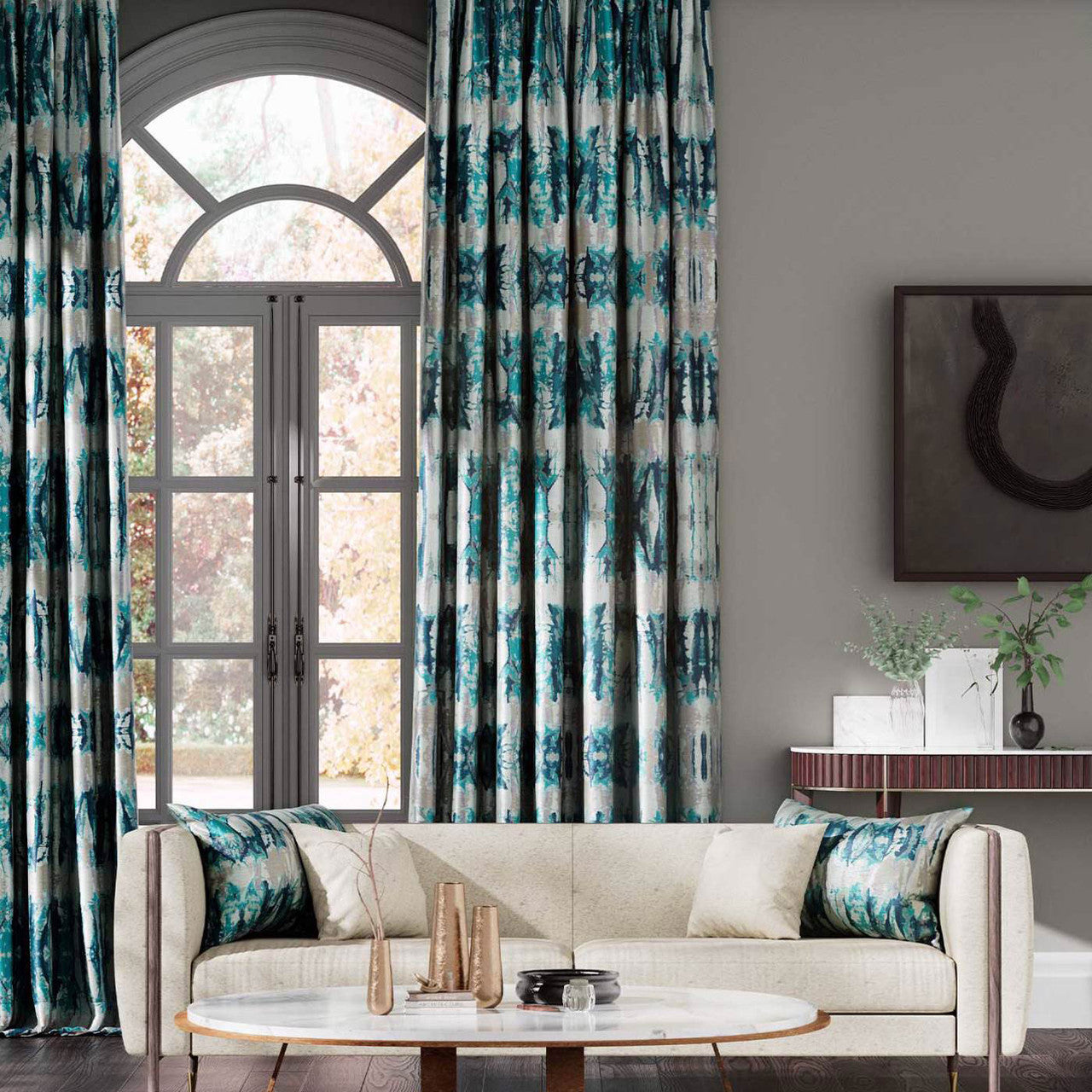 131370 Takara Momentum 6 Teal / Ink Fabric by Harlequin