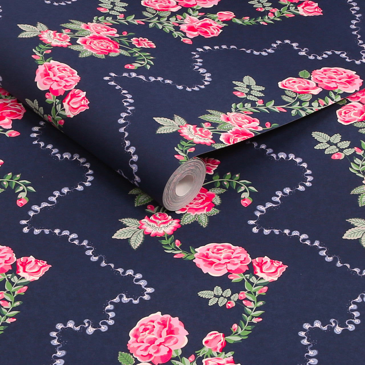 131423 Rose Flutter Navy Wallpaper by Cath Kidston