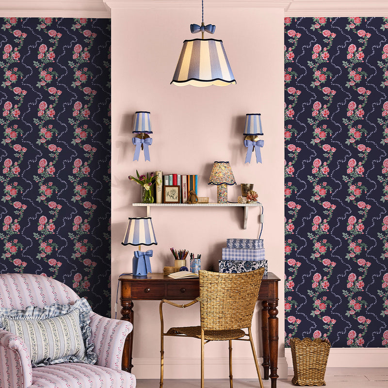 131423 Rose Flutter Navy Wallpaper by Cath Kidston