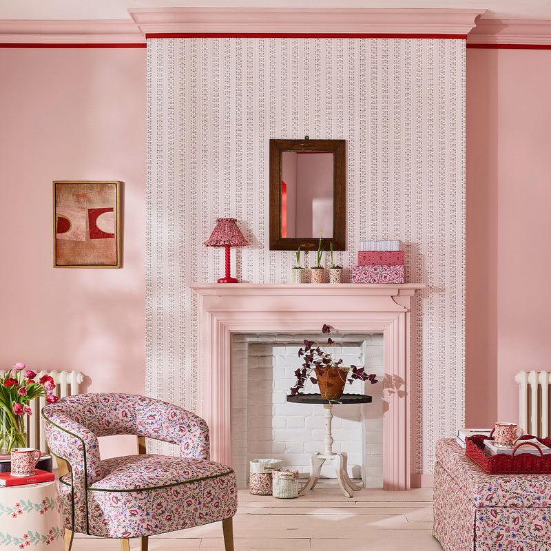 131424 Rose Ticking Stripe Pink Wallpaper by Cath Kidston