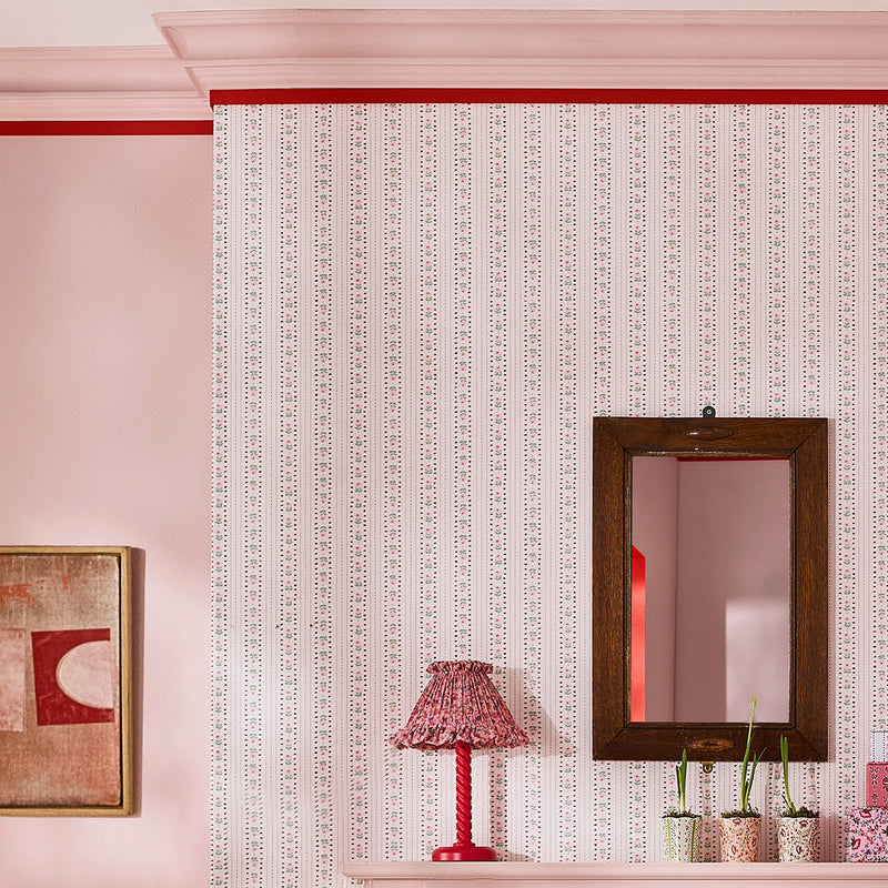 131424 Rose Ticking Stripe Pink Wallpaper by Cath Kidston