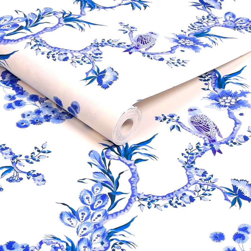 131425 Birds & Berries Blue Wallpaper by Cath Kidston