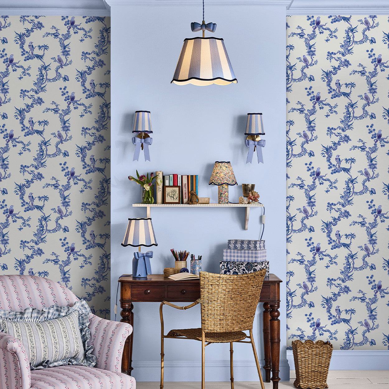 131425 Birds & Berries Blue Wallpaper by Cath Kidston