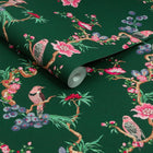 131428 Birds & Berries Emerald Wallpaper by Cath Kidston